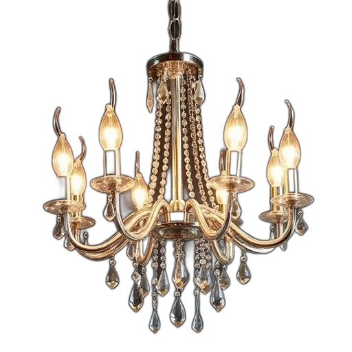 3d render, modern, chandelier, metallic, finish, series, clear, glass transparent PNG cut-out