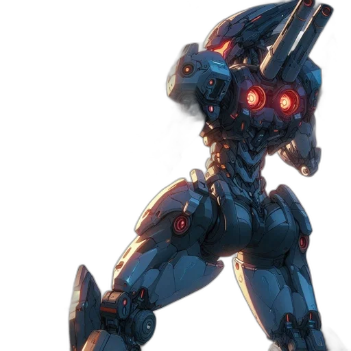 robot, weapon, concept art, 3d render, anime, pixel art, outer space, blue transparent PNG cut-out