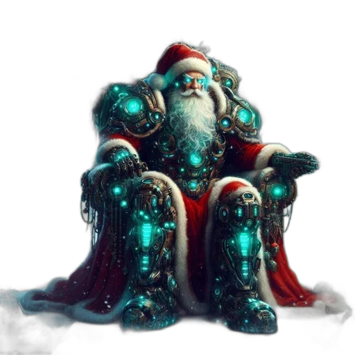 robot, concept art, fantasy art, 3d render, pixel art, futuristic, santa, claus transparent PNG cut-out