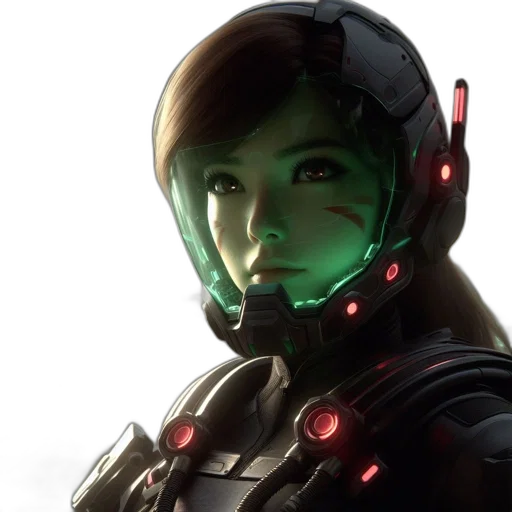 robot, face, cyberpunk, concept art, 3d render, comic book art, outer space, green transparent PNG cut-out