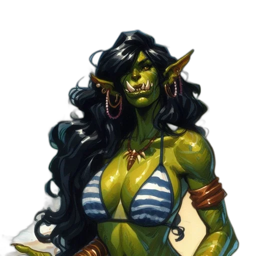 fantasy art, concept art, pixel art, comic book art, green, orcish, character, striped transparent PNG cut-out