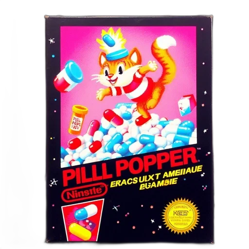 pixel art, concept art, cover, art, satirical, take, pill, popper transparent PNG cut-out