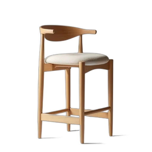 furniture, 3d render, beech, wood, barstool, padded, seat, back transparent PNG cut-out