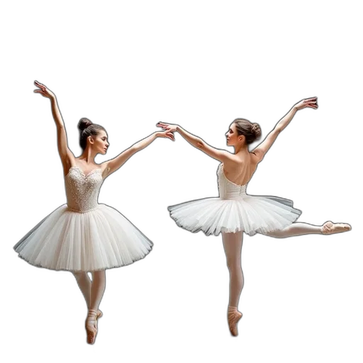 photorealistic, 3d render, concept art, two, ballerinas, performing, ballet, moves transparent PNG cut-out