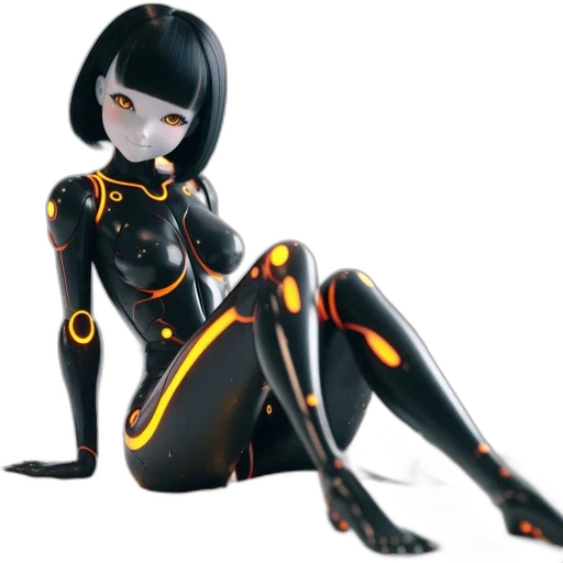 robot, dress, creature, concept art, cyberpunk, 3d render, anime, neon lights transparent PNG cut-out