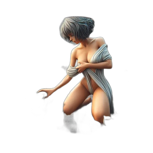 dress, concept art, 3d render, fantasy art, pixel art, woman, silver, hair transparent PNG cut-out