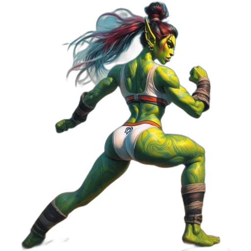 concept art, pixel art, fantasy art, 3d render, green, athletic, female, figure transparent PNG cut-out