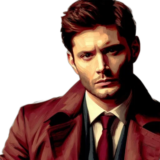jacket, face, photorealistic, comic book art, concept art, oil painting, red, serious transparent PNG cut-out