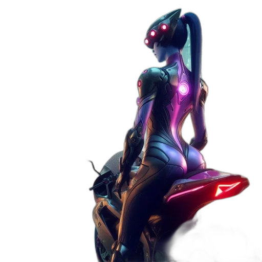 robot, dress, weapon, cyberpunk, concept art, 3d render, fantasy art, neon lights transparent PNG cut-out
