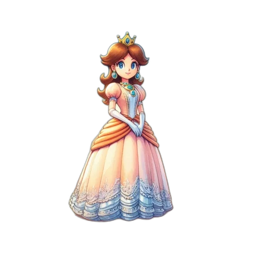 dress, crown, staff, jewelry, concept art, 3d render, pixel art, watercolor transparent PNG cut-out