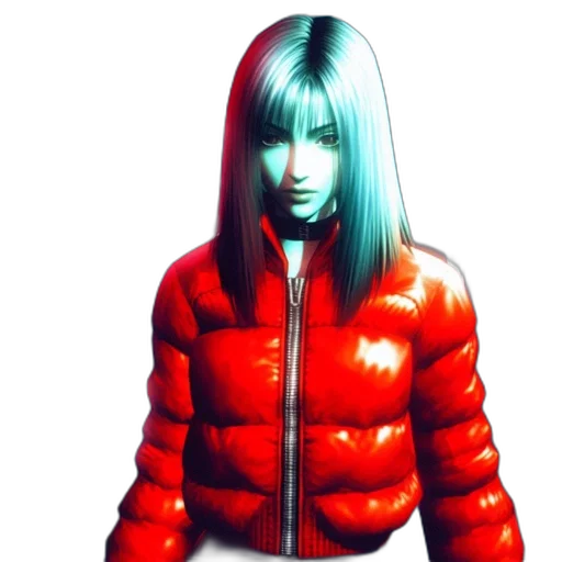 jacket, face, robot, hair, cyberpunk, 3d render, concept art, photorealistic transparent PNG cut-out