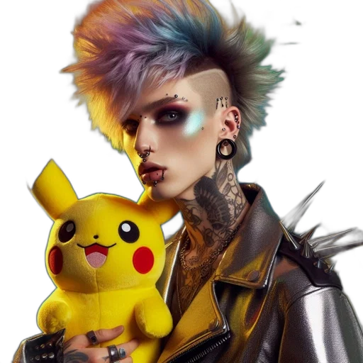 cyberpunk, concept art, fantasy art, photorealistic, neon, person, distinctive, appearance transparent PNG cut-out
