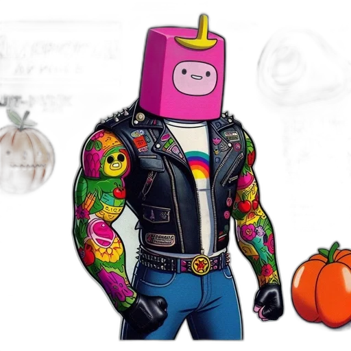 robot, jacket, concept art, 3d render, cartoon, pixel art, outer space, fruit-punk transparent PNG cut-out