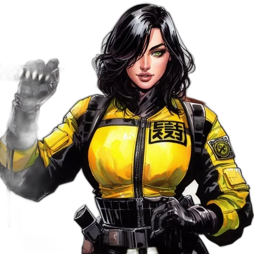 jacket, comic book art, concept art, cyberpunk, fantasy art, woman, donning, distinctive transparent PNG cut-out