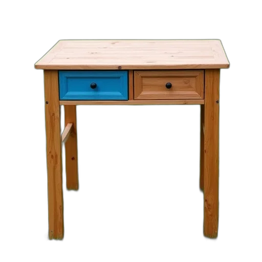 furniture, 3d render, blue, wooden, table, drawer, brown, placed transparent PNG cut-out