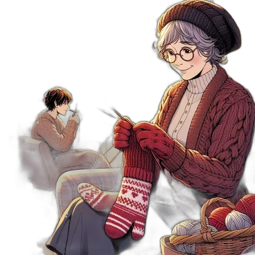 concept art, watercolor, comic book art, pixel art, snow, red, elderly, lady transparent PNG cut-out