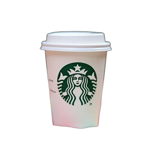 3d render, photorealistic, vaporwave, concept art, starbucks, cup, logo, side transparent PNG cut-out