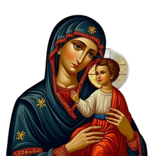 photorealistic, oil painting, pixel art, byzantine-style, icon, virgin, mary, holding transparent PNG cut-out