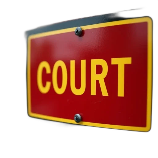 close-up, red, yellow, court, sign, black, border, surrounded transparent PNG cut-out