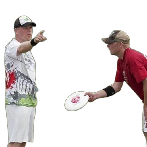 staff, hat, two, men, play, white, frisbee, outdoor transparent PNG cut-out