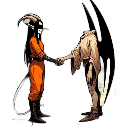 concept art, comic book art, fantasy art, pixel art, outer space, two, mythical, characters transparent PNG cut-out