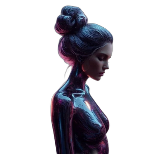 dress, robot, face, hair, concept art, cyberpunk, comic book art, fantasy art transparent PNG cut-out