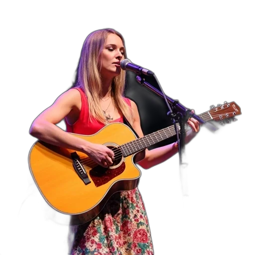 dress, cartoon, city street, woman, playing, acoustic, guitar, stage transparent PNG cut-out