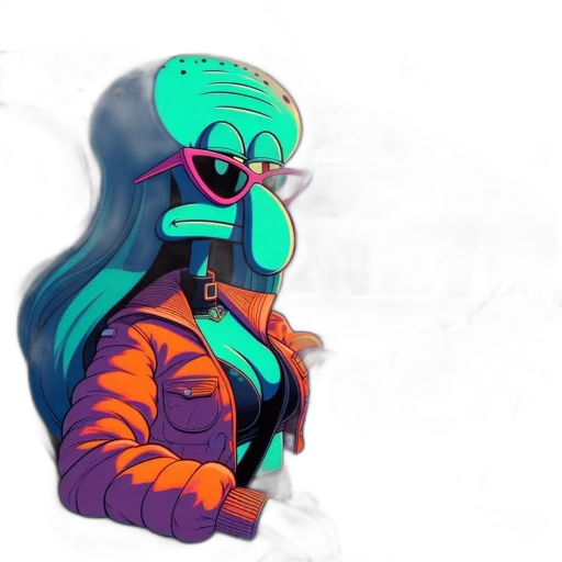 mask, jacket, robot, creature, concept art, vaporwave, cyberpunk, 3d render transparent PNG cut-out