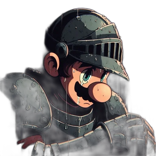 mask, weapon, hat, face, concept art, pixel art, 3d render, watercolor transparent PNG cut-out