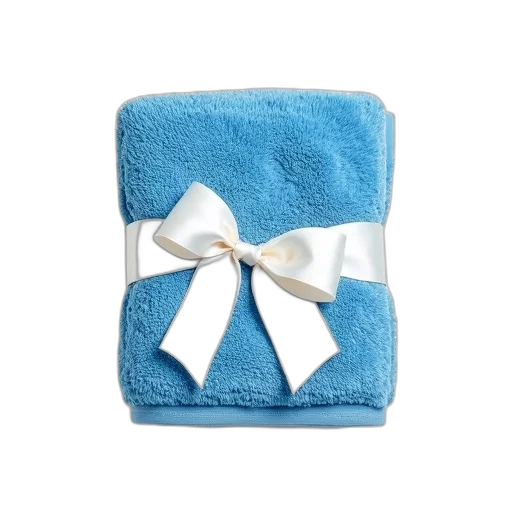 blue, plush, towel, white, satin, ribbon, tied, bow transparent PNG cut-out