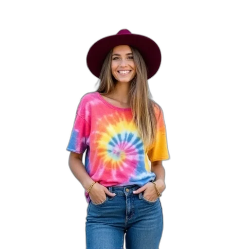 hat, jacket, hair, dress, 3d render, photorealistic, colorful, neon transparent PNG cut-out