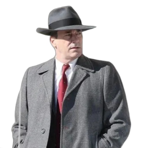 hat, jacket, staff, man, gray, overcoat, red, tie transparent PNG cut-out