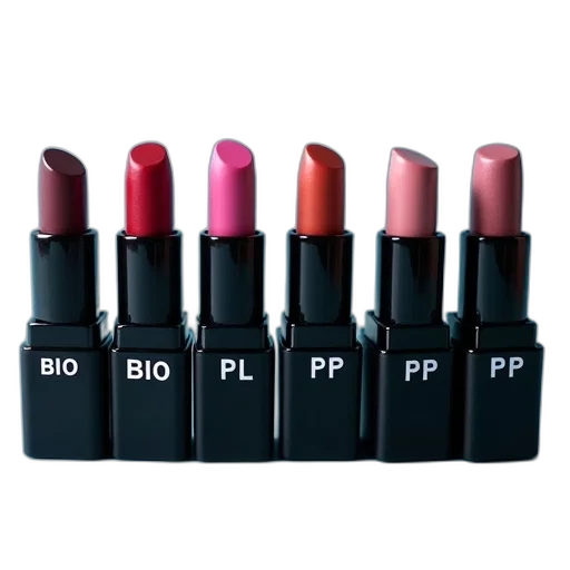 dark, row, black, white, lipsticks, brand, name, bio transparent PNG cut-out