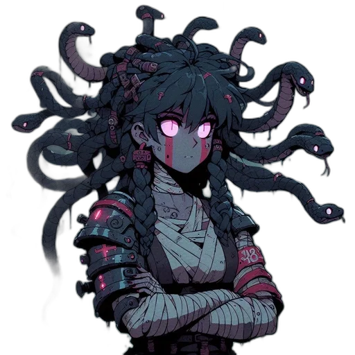 creature, hair, mask, staff, pixel art, concept art, cyberpunk, fantasy art transparent PNG cut-out