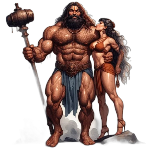 concept art, fantasy art, comic book art, pixel art, muscular, man, long, beard transparent PNG cut-out