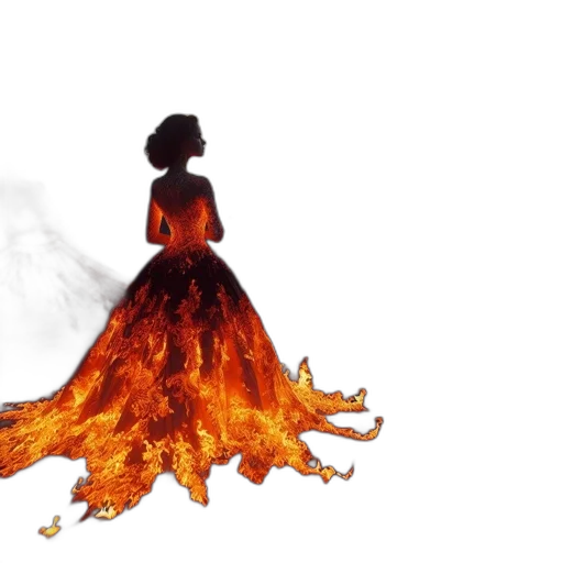 dress, hair, concept art, fire, woman, dressed, fiery, attire transparent PNG cut-out