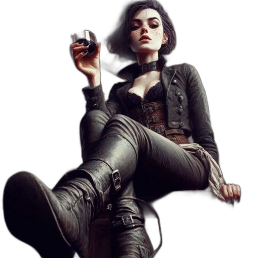 weapon, jewelry, jacket, concept art, photorealistic, cyberpunk, fantasy art, dark transparent PNG cut-out