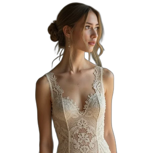 dress, jewelry, photorealistic, loves, gown, short, sleeveless, lace transparent PNG cut-out