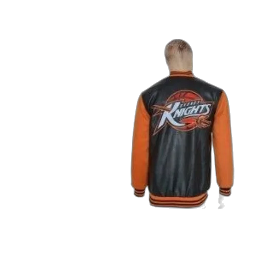 jacket, 3d render, mannequin, wearing, black, orange, knights, word transparent PNG cut-out