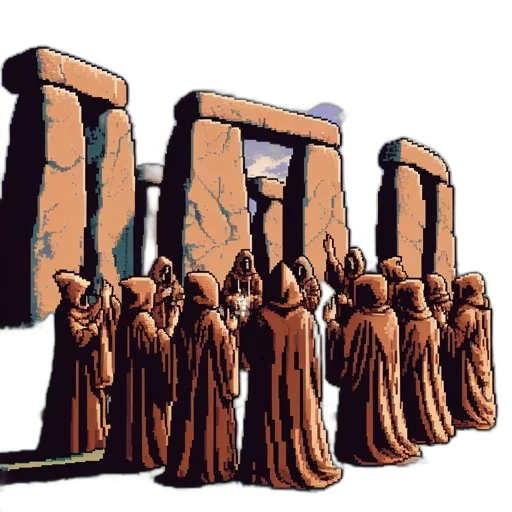 staff, concept art, pixel art, fantasy art, 3d render, city street, gathering, robed transparent PNG cut-out