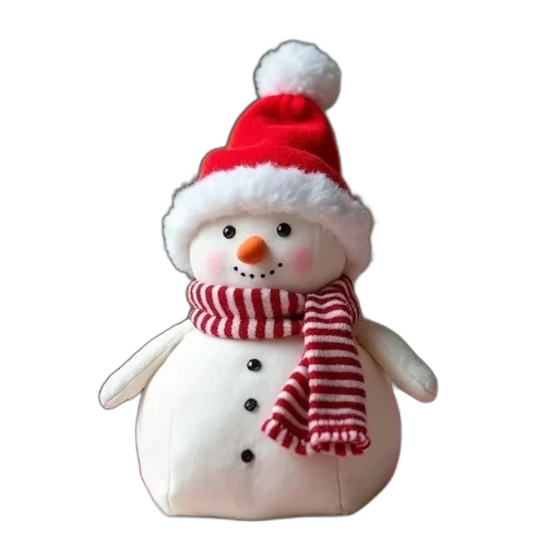 3d render, small, plush, toy, snowman, wearing, red, santa transparent PNG cut-out