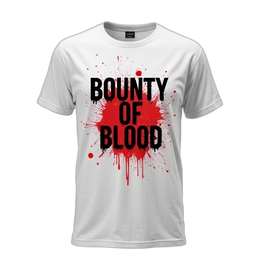 white, t-shirt, graphic, design, reads, bounty, blood, black transparent PNG cut-out