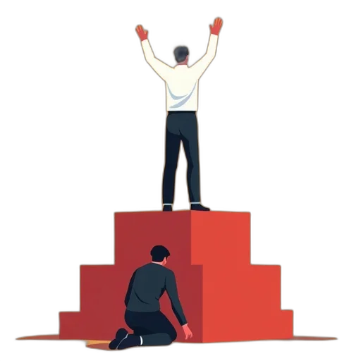 stylized, illustration, person, standing, red, stage, their, arms transparent PNG cut-out