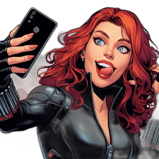 comic book art, concept art, animated, female, character, red, hair, black transparent PNG cut-out