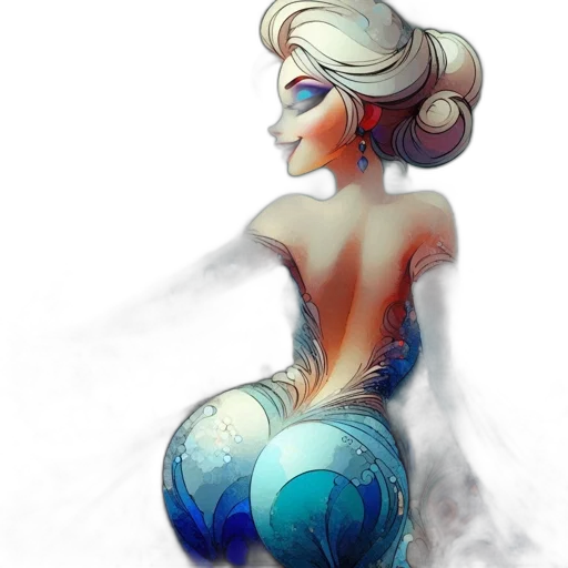 dress, fantasy art, concept art, comic book art, watercolor, outer space, underwater, blue transparent PNG cut-out