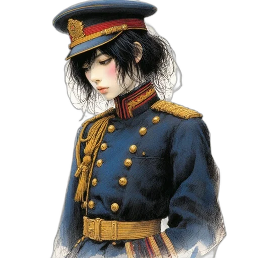 staff, hat, jacket, face, concept art, anime, fantasy art, photorealistic transparent PNG cut-out