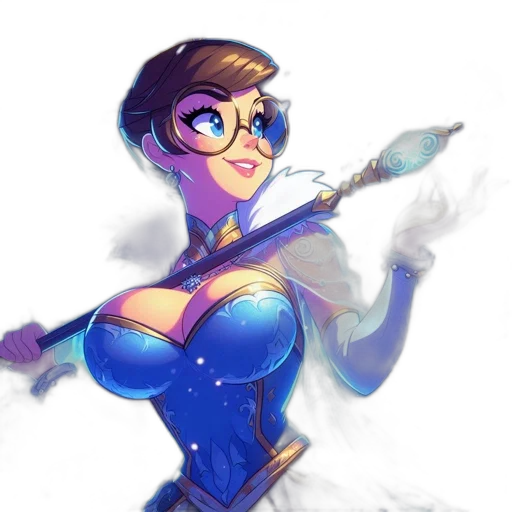 dress, staff, fantasy art, concept art, comic book art, cartoon, blue, colorful transparent PNG cut-out
