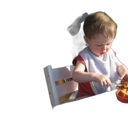 food, weapon, face, 3d render, photorealistic, baby, sits, table transparent PNG cut-out