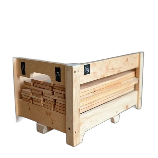 furniture, 3d render, wooden, crate, open, revealing, stack, planks transparent PNG cut-out