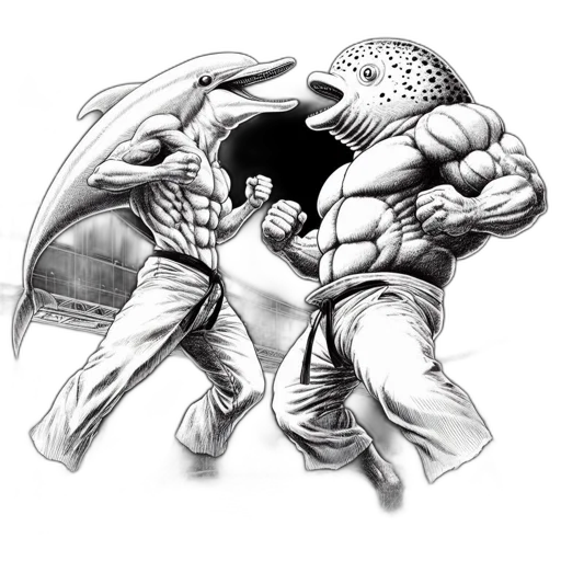 comic book art, concept art, pencil sketch, photorealistic, two, mythical, creatures, dolphin-headed transparent PNG cut-out